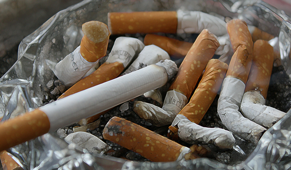 an ash tray with cigarettes 